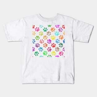 Colorful vibrant colored doodle paw prints Kids T-Shirt